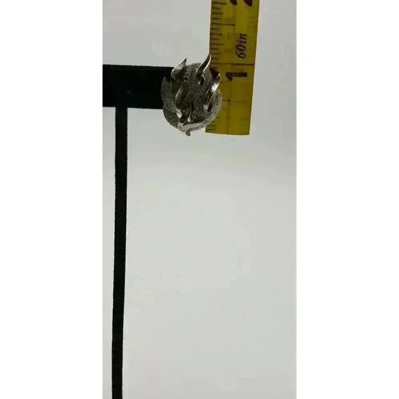 Vintage Crown Trifari Brooch Earrings Set MCM Fire & Ice Flames Silver RARE - Picture 8 of 12